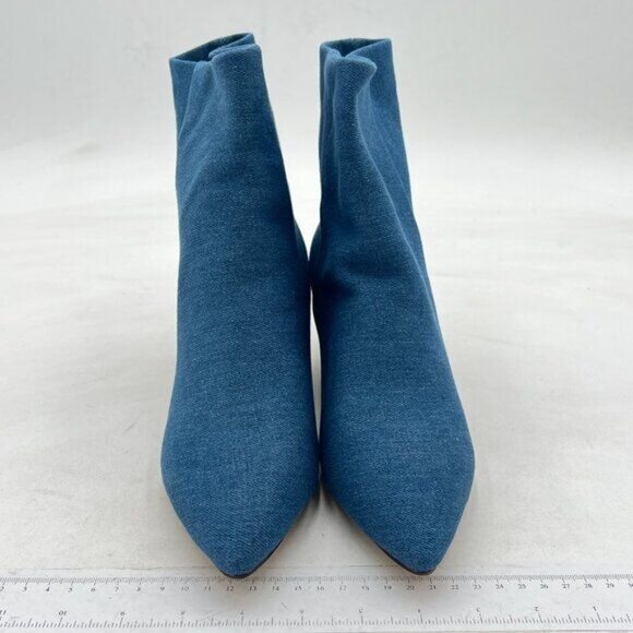 Blue Women Classic Kitten Heel Ankle Boots Pointed Toe Low Heels Wide Calf - Picture 3 of 7